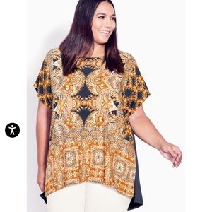 Avenue Mixed Media Border Top Size 16 Gold Navy Hi Lo Tunic NWT Plus Sundaze